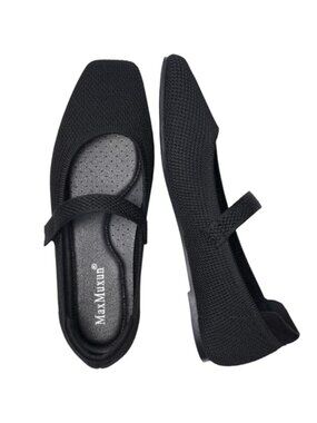 Women's Square Toe Knit Ballet Flats - Comfortable Mary Jane Work Shoes